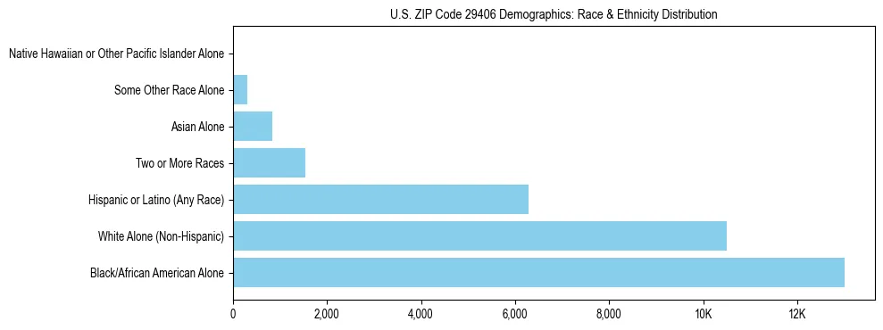 Race and Ethnicity Distribution Chart for US ZIP Code 29406