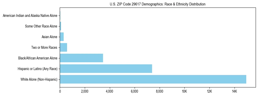 Race and Ethnicity Distribution Chart for US ZIP Code 29617