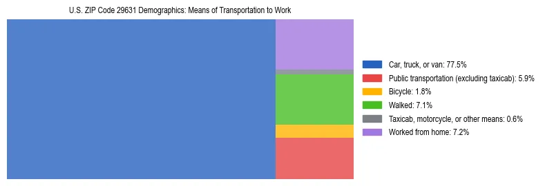 Treemap showing means of transportation to work distribution in US ZIP Code 29631.