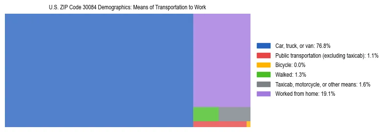 Treemap showing means of transportation to work distribution in US ZIP Code 30084.