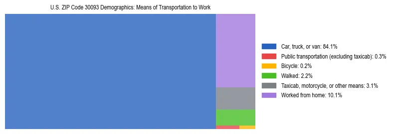 Treemap showing means of transportation to work distribution in US ZIP Code 30093.