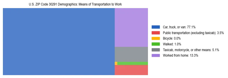 Treemap showing means of transportation to work distribution in US ZIP Code 30291.