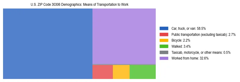 Treemap showing means of transportation to work distribution in US ZIP Code 30306.