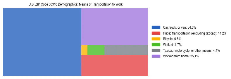 Treemap showing means of transportation to work distribution in US ZIP Code 30310.