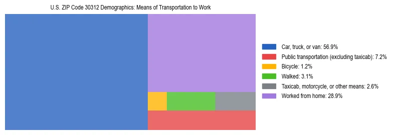 Treemap showing means of transportation to work distribution in US ZIP Code 30312.