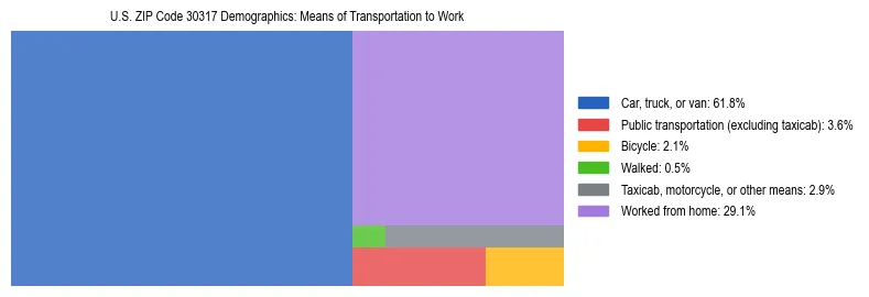 Treemap showing means of transportation to work distribution in US ZIP Code 30317.