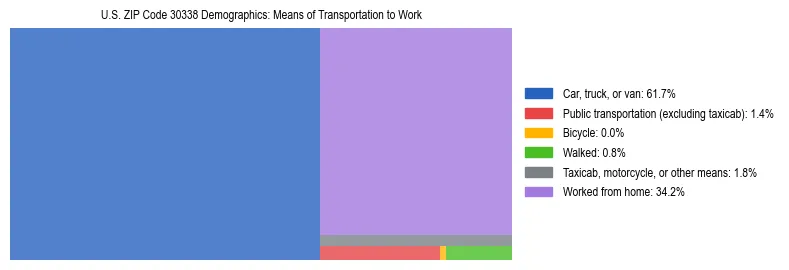 Treemap showing means of transportation to work distribution in US ZIP Code 30338.