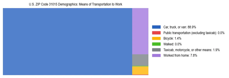 Treemap showing means of transportation to work distribution in US ZIP Code 31015.