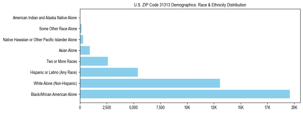 Race and Ethnicity Distribution Chart for US ZIP Code 31313