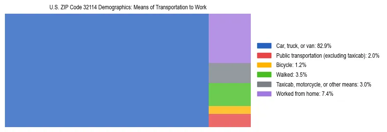 Treemap showing means of transportation to work distribution in US ZIP Code 32114.