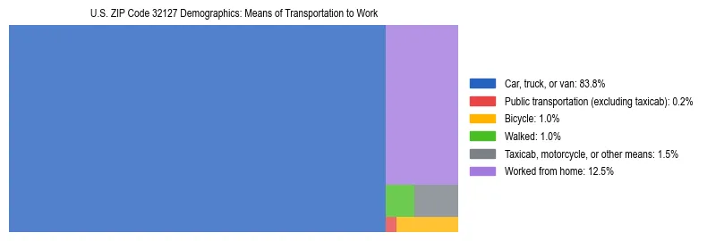 Treemap showing means of transportation to work distribution in US ZIP Code 32127.