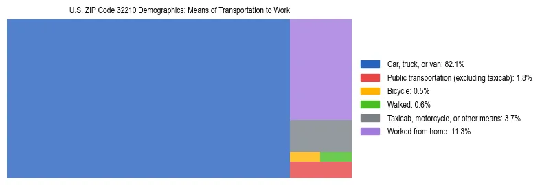 Treemap showing means of transportation to work distribution in US ZIP Code 32210.