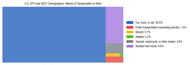 Treemap showing means of transportation to work distribution in US ZIP Code 32211.