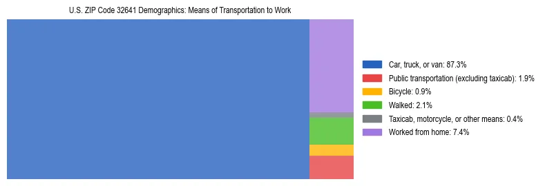 Treemap showing means of transportation to work distribution in US ZIP Code 32641.