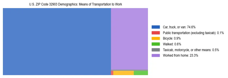 Treemap showing means of transportation to work distribution in US ZIP Code 32903.