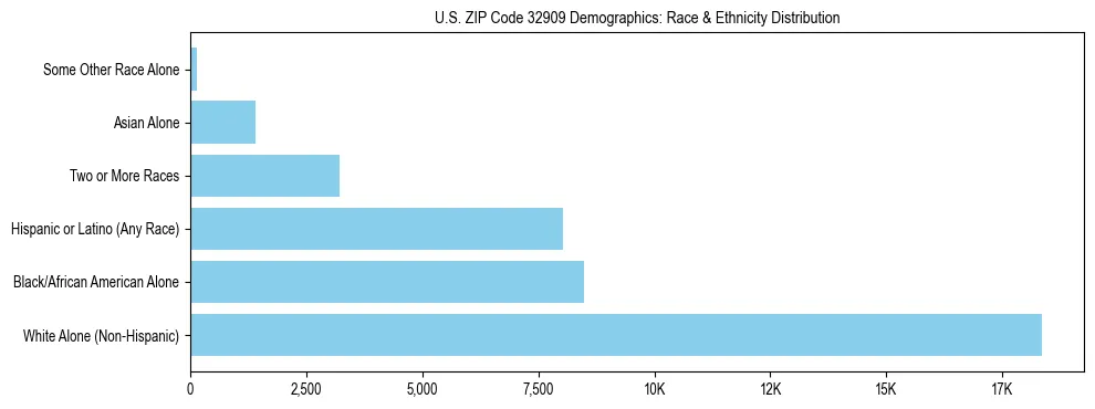 Race and Ethnicity Distribution Chart for US ZIP Code 32909
