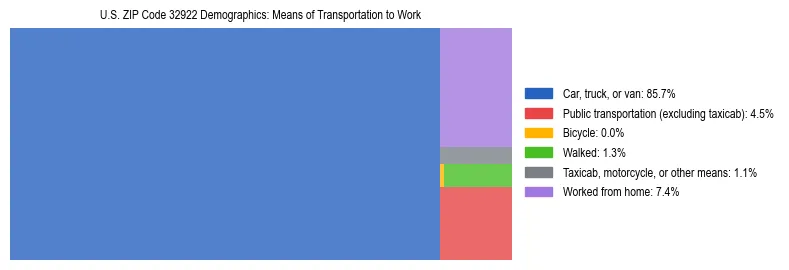 Treemap showing means of transportation to work distribution in US ZIP Code 32922.