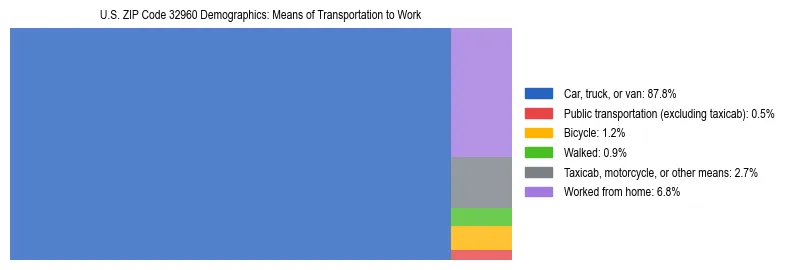 Treemap showing means of transportation to work distribution in US ZIP Code 32960.