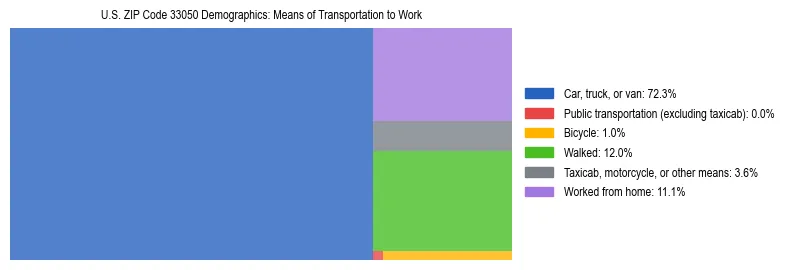Treemap showing means of transportation to work distribution in US ZIP Code 33050.