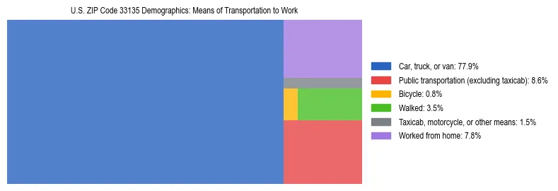Treemap showing means of transportation to work distribution in US ZIP Code 33135.