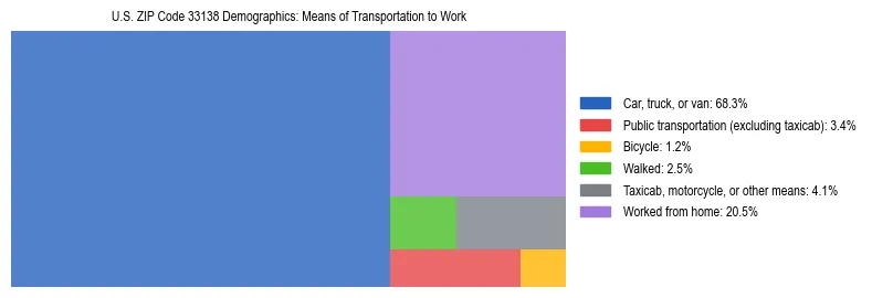 Treemap showing means of transportation to work distribution in US ZIP Code 33138.