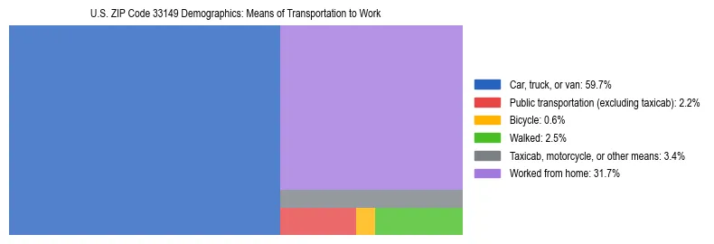 Treemap showing means of transportation to work distribution in US ZIP Code 33149.