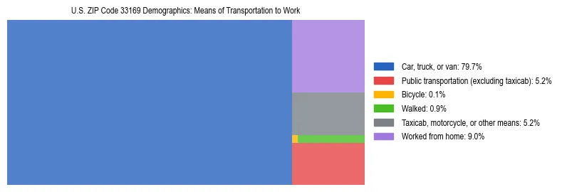 Treemap showing means of transportation to work distribution in US ZIP Code 33169.
