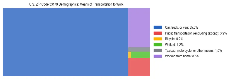 Treemap showing means of transportation to work distribution in US ZIP Code 33179.