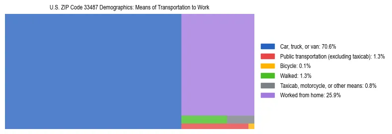 Treemap showing means of transportation to work distribution in US ZIP Code 33487.