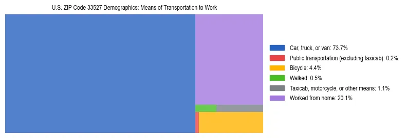 Treemap showing means of transportation to work distribution in US ZIP Code 33527.
