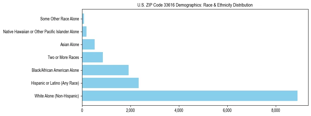 Race and Ethnicity Distribution Chart for US ZIP Code 33616