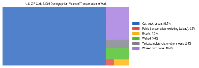 Treemap showing means of transportation to work distribution in US ZIP Code 33903.