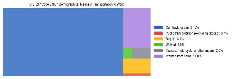 Treemap showing means of transportation to work distribution in US ZIP Code 33907.