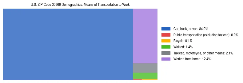 Treemap showing means of transportation to work distribution in US ZIP Code 33966.