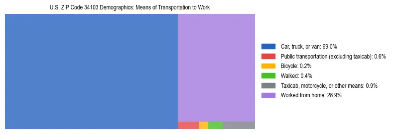 Treemap showing means of transportation to work distribution in US ZIP Code 34103.