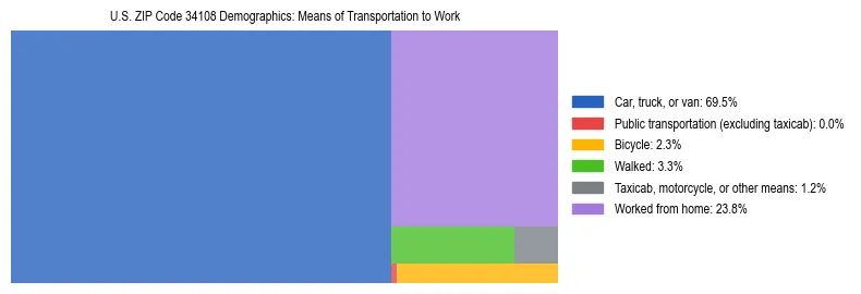 Treemap showing means of transportation to work distribution in US ZIP Code 34108.