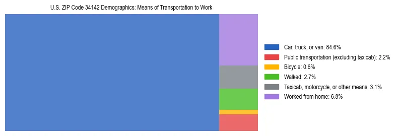 Treemap showing means of transportation to work distribution in US ZIP Code 34142.