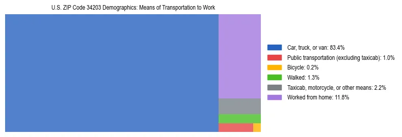 Treemap showing means of transportation to work distribution in US ZIP Code 34203.