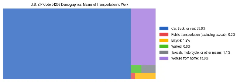 Treemap showing means of transportation to work distribution in US ZIP Code 34209.