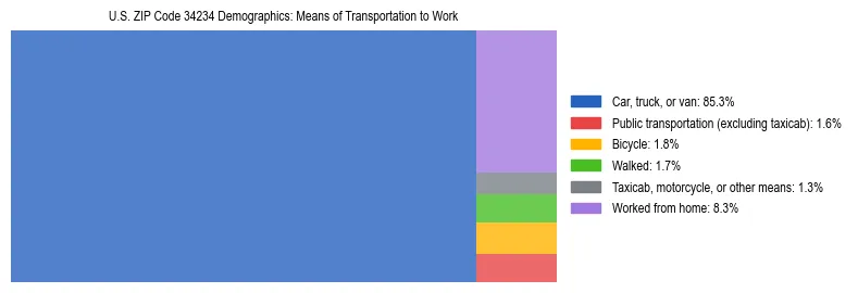 Treemap showing means of transportation to work distribution in US ZIP Code 34234.