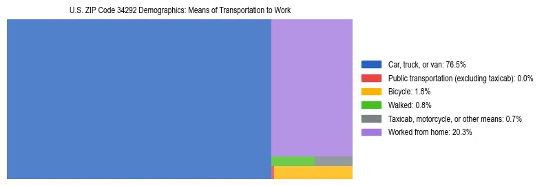 Treemap showing means of transportation to work distribution in US ZIP Code 34292.