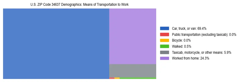 Treemap showing means of transportation to work distribution in US ZIP Code 34637.