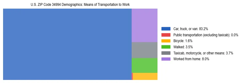 Treemap showing means of transportation to work distribution in US ZIP Code 34994.