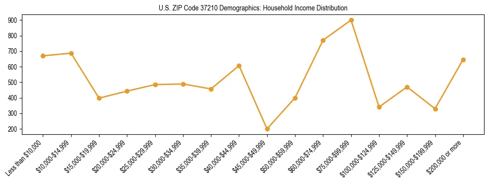 Horizontal bar chart showing household income distribution in US ZIP Code 37210.