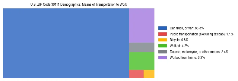 Treemap showing means of transportation to work distribution in US ZIP Code 38111.