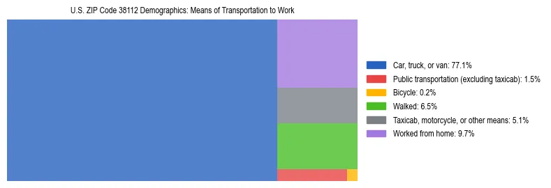 Treemap showing means of transportation to work distribution in US ZIP Code 38112.