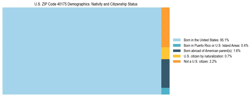 Treemap showing the population distribution by nativity and citizenship status in US ZIP Code 40175 based on U.S. Census data.