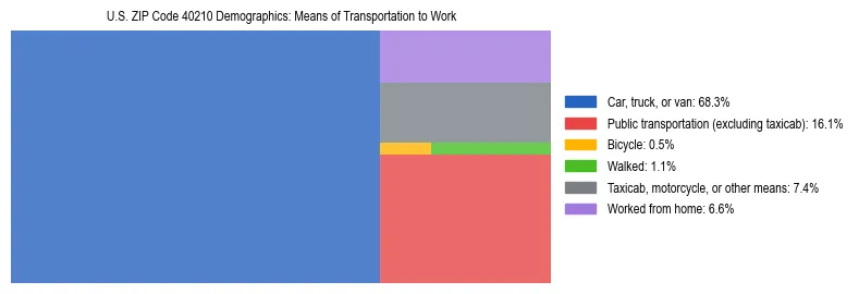 Treemap showing means of transportation to work distribution in US ZIP Code 40210.