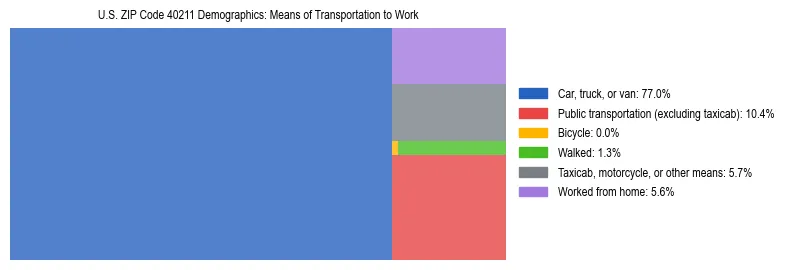 Treemap showing means of transportation to work distribution in US ZIP Code 40211.