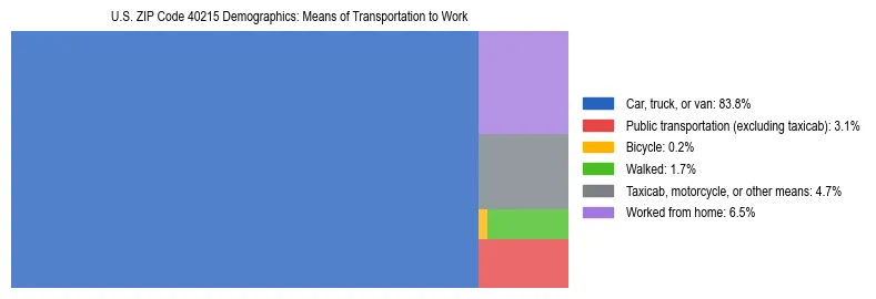 Treemap showing means of transportation to work distribution in US ZIP Code 40215.